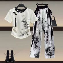 新中式中大童2025新款高级感潮流夏装国风盘扣t恤外穿潮款两件套