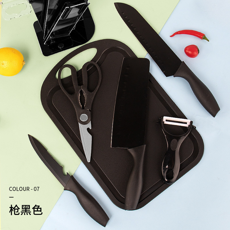 En stock al por mayor de trigo Polo color de siete piezas traje de acero inoxidable hogar cuchillo conjunto traje de acero inoxidable