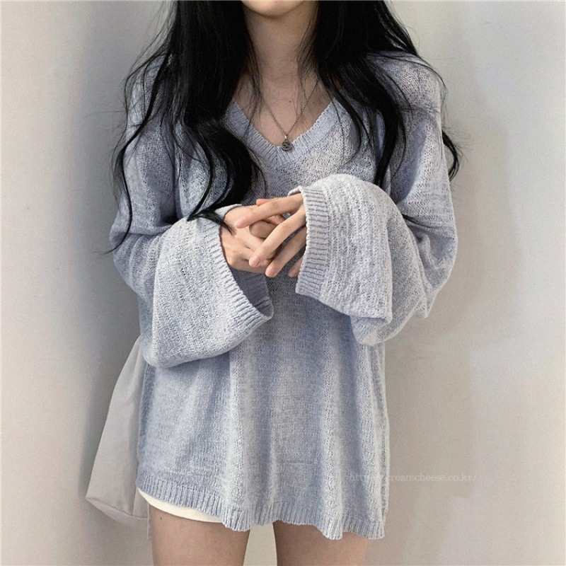 Women's Wholesale V-Neck Sweater Tops Women's Spring and Autumn 2025 New Loose Lazy Style Long Sleeve Sweater Trendy