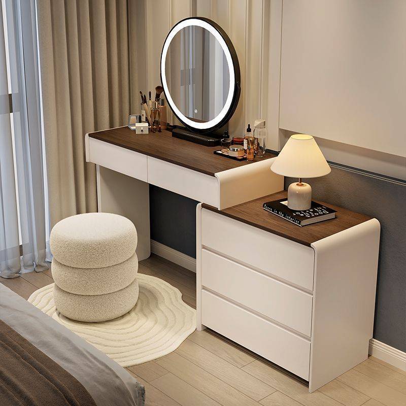 New Bedroom Dresser Walnut Color Dresser Bedside Cupboard Integrated Modern Simple Makeup Table with Skirting Board