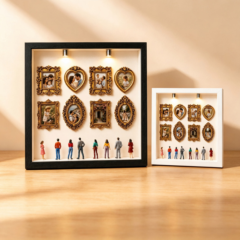 Retro Mini Museum Photo Frame Ornament with Light, 3D Creative DIY Portrait Combination Decorative Picture Frame Gift