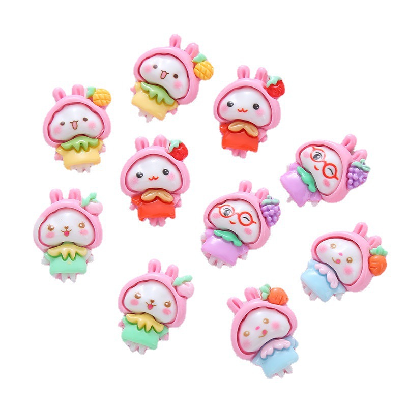 Brillante fruta conejo muñeca resina accesorios DIY crema pelo accesorios llavero material MATERIAL DE LA MANO DE LOS NIÑOS