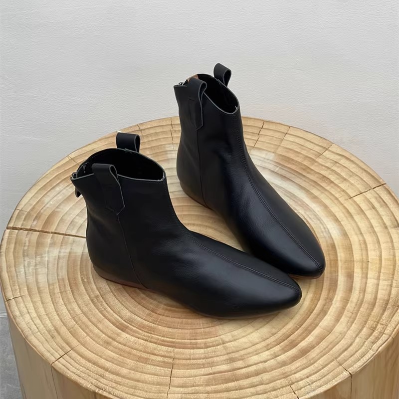Retro Pointed Toe Ankle Boots For Women Western Style Leather_voghion.com