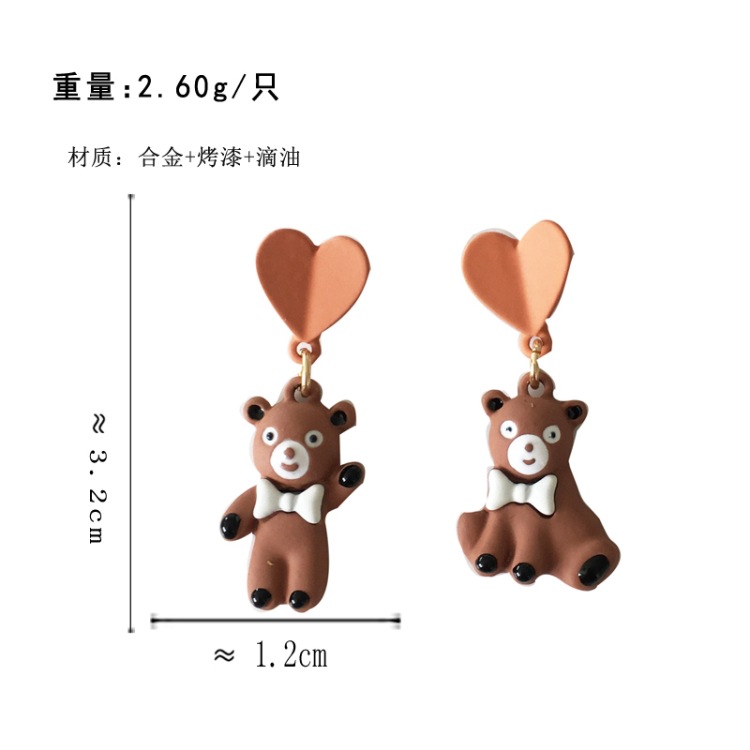 Cartoon Bear Heart Shape Asymmetrical Earrings display picture 2