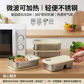 跨境冰箱保鲜盒套装304不锈钢便当盒可微波炉分格饭盒减脂备菜盘