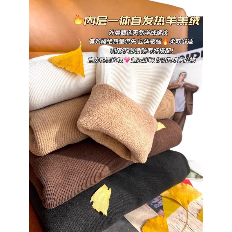 모방 양고기 양털 기모 두꺼운 반 높이 칼라베이스 셔츠 여성 가을 · 겨울 원피스 한국식 슬리밍 양털 탑