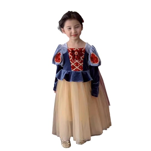 Baby Girl Disney 1st Birthday High-Quality Pom-Pom Dress Gown for Girls, Snow White Dress Autumn Clothes for Children