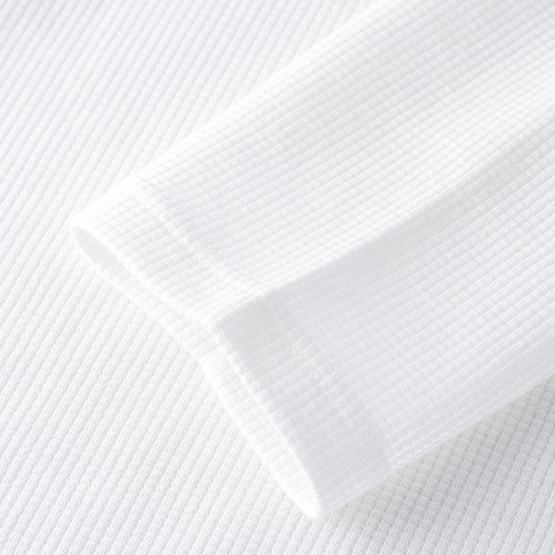 Waffle Camiseta de manga larga de los hombres de estilo americano suelta camiseta superior otoño juventud color sólido japonés camisa de fondo