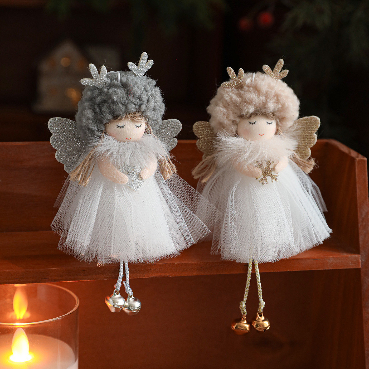 Nuevo de Navidad de peluche cuerno de ciervo ángel chica colgante árbol de Navidad colgante muñeca adorable muñeca decoración colgante