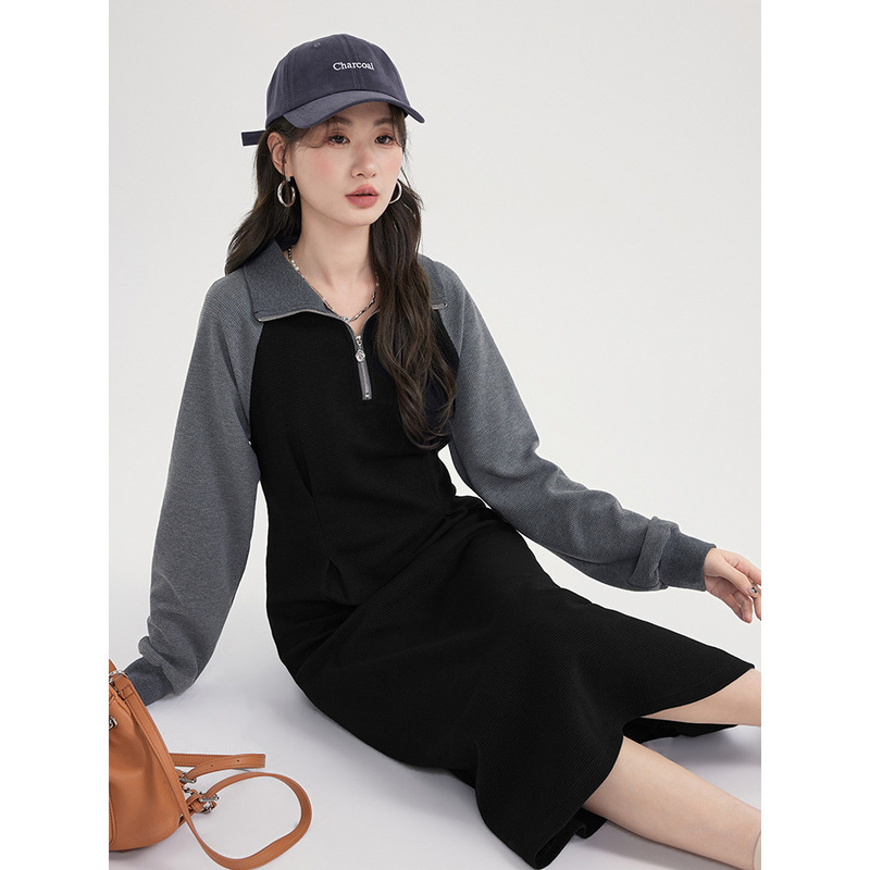 60221#爱蔷薇大码胖mm连衣裙女秋季打底显瘦a字裙子卫衣裙长款|undefined