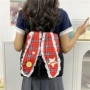 学生兔耳朵格子少女双肩包