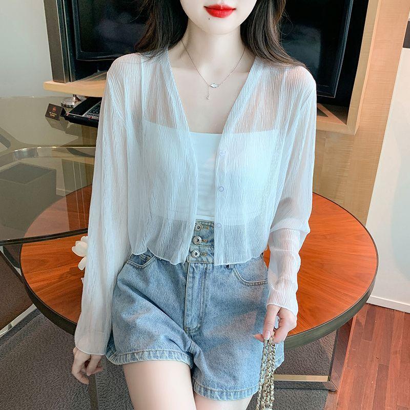 白色冰丝衣女2025夏季薄款雪纺开衫配吊带裙外搭罩衫小披肩短外套|undefined