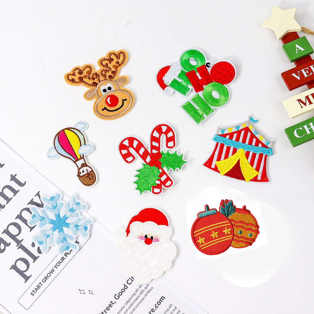Christmas embroidery cloth sticker cartoon Santa Claus Patches sticker Christmas tree embroidery label Christmas socks
