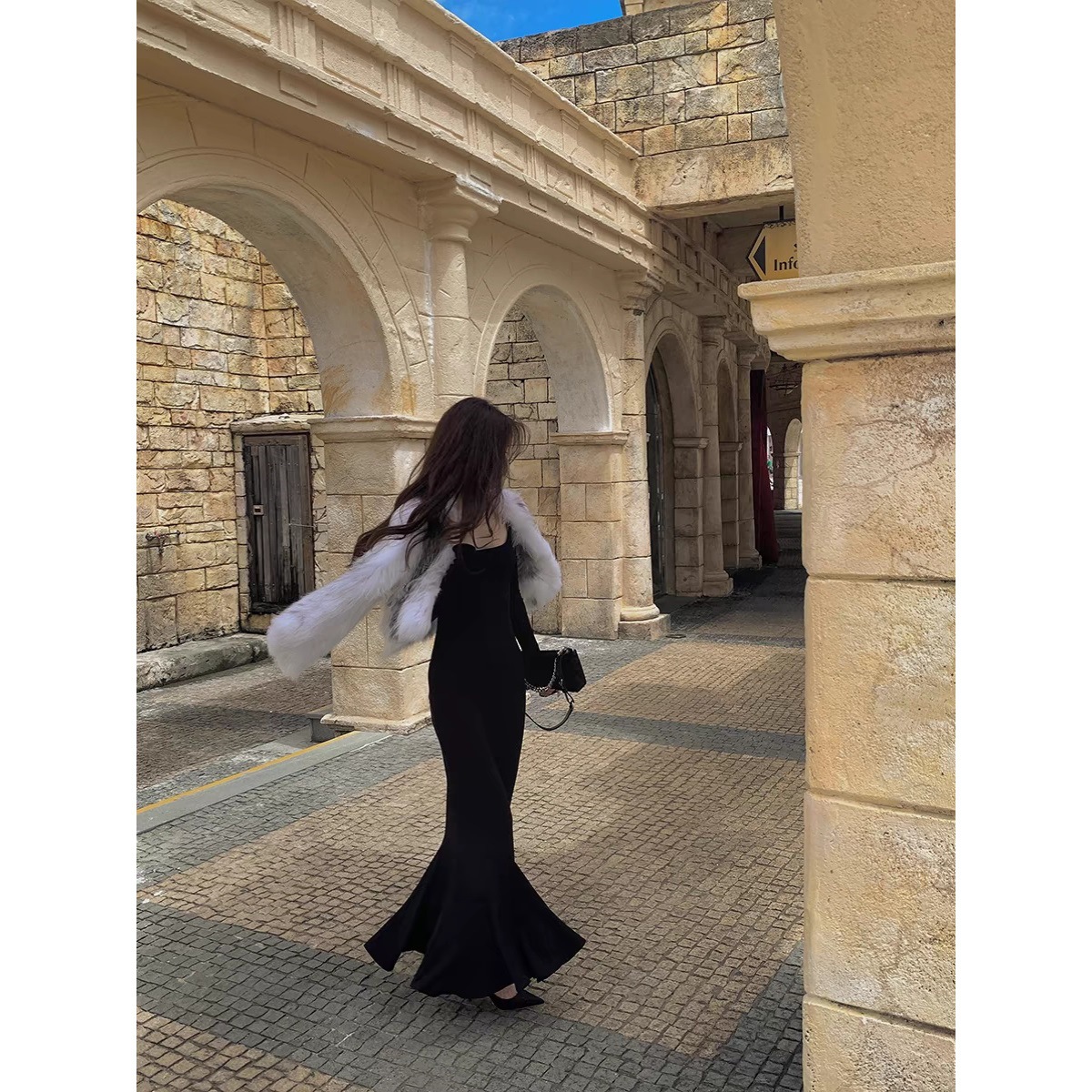 French Hepburn Style Trumpet Sleeve Fishtail Dress Women's Autumn and Winter Socialite Evening Dress Step-By-Step Lotus Long Dress in Stock