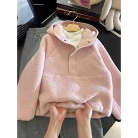 女童秋冬休闲2025套头新款冬季儿童百搭韩版纯色绒衫加厚连帽抖音