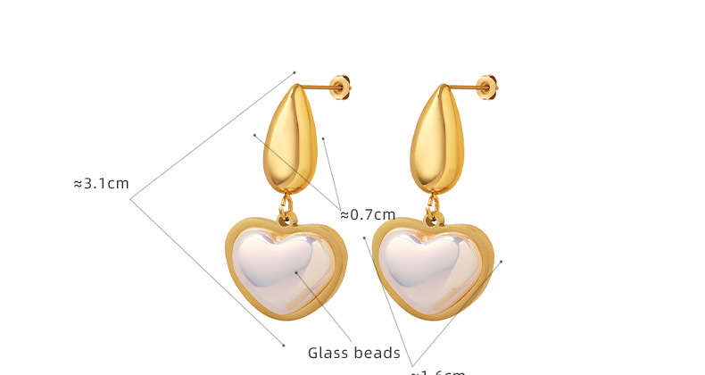 French Style Heart Shape Titanium Steel Earrings Beads Stainless Steel Earrings