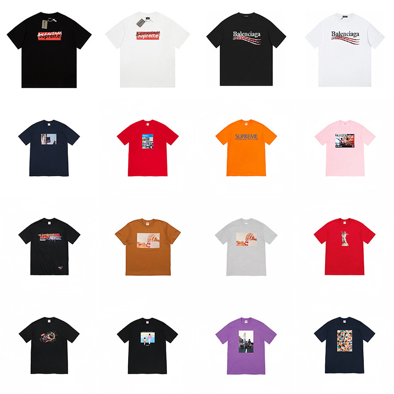 Cross-Border Beauty Trend Supreme Series Letter Printed T-Shirt Box Round Neck Short-Sleeved Men's and Women's Loose Casual T-Shirts for Men and Women