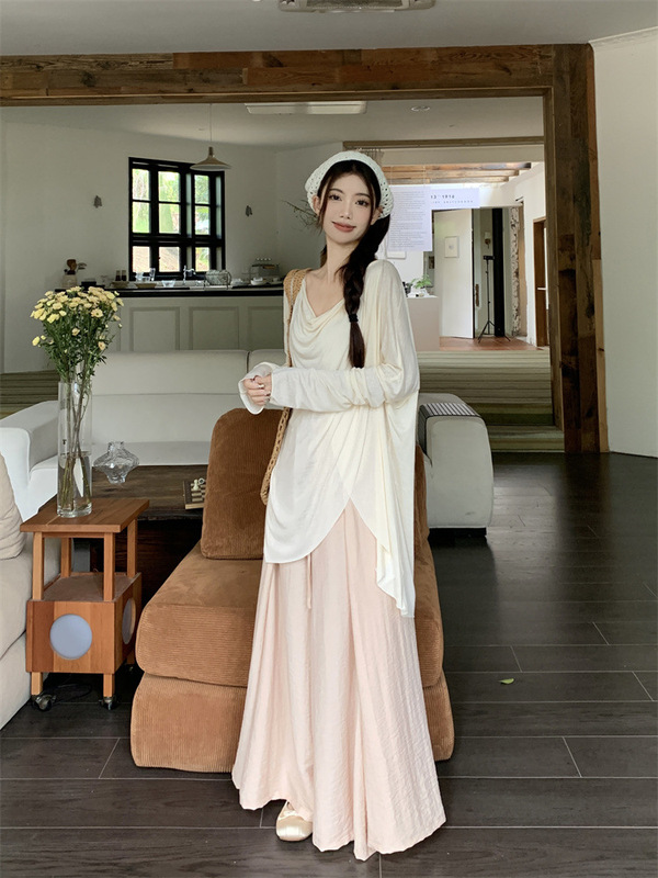 清冷感气质套装女秋季2025新款慵懒风防晒长袖上衣阔腿裙裤两件套|undefined