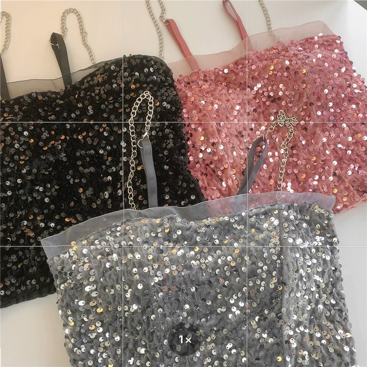 Sexy nail sequins, spring tank top, top with cups, trend of season, fitted, lifting effect