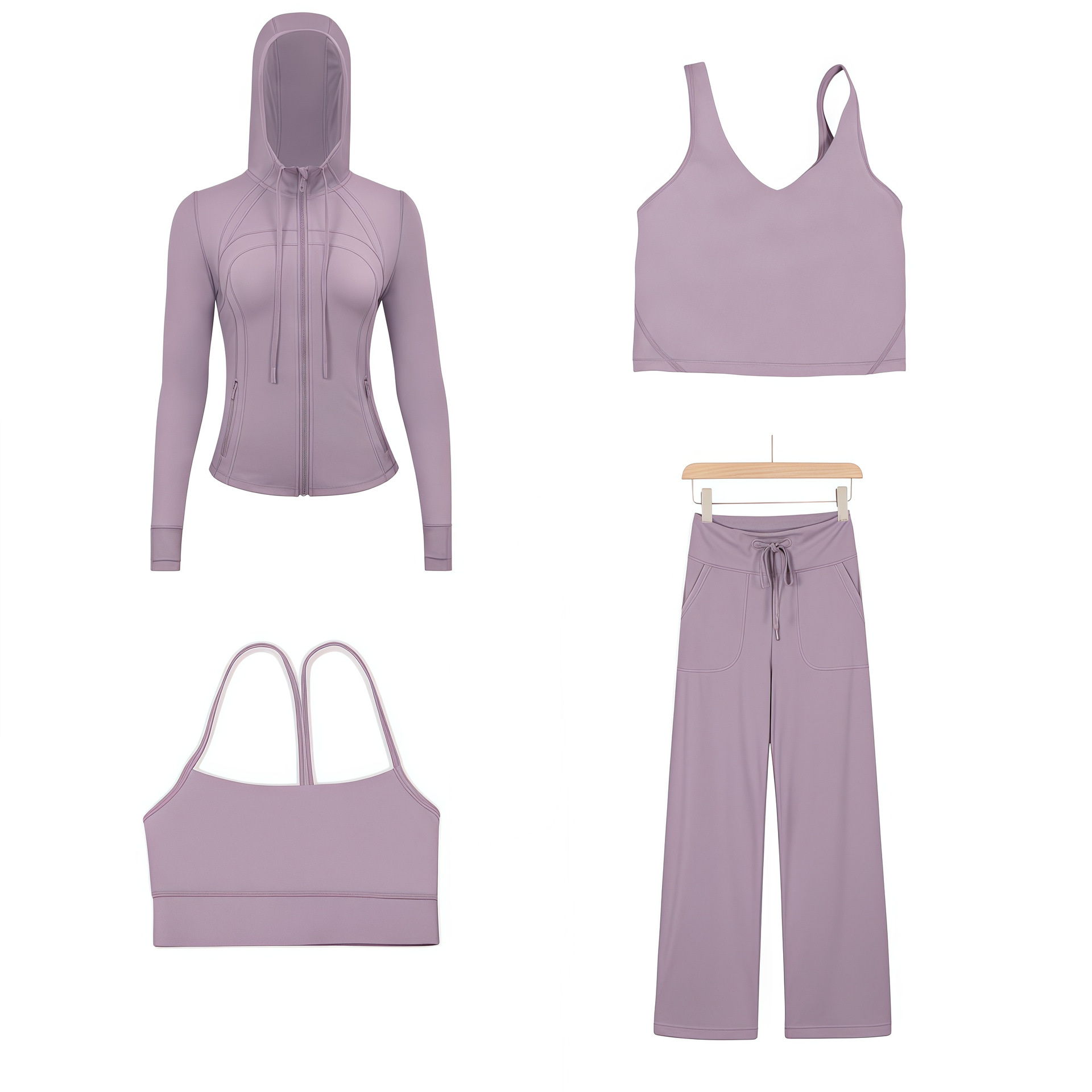 Dames sportset 4-delig slim fit met capuchon jack en broek_voghion.com