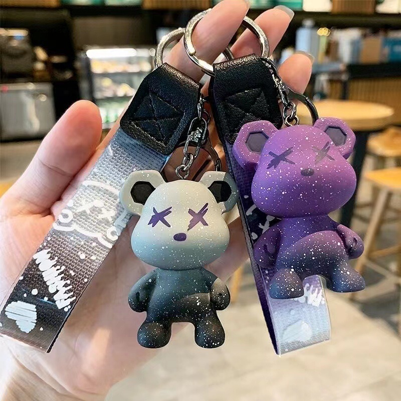 Internet Celebrity Starry Sky Bear Keychain Car Keychain Student School Bag Pendant Men's and Women's Bag Pendant Car Key