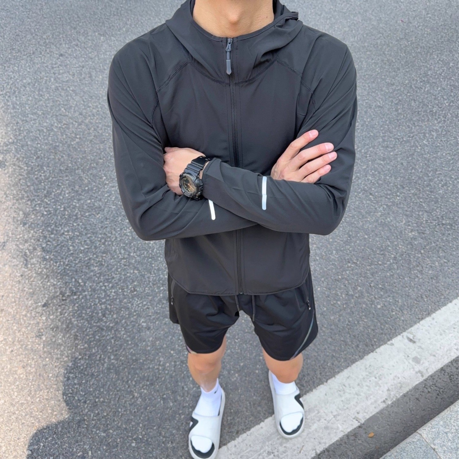 New Lightweight Running Windbreaker Jacket Long-Sleeved Zipper Hoodie Marathon Cycling Quick-Drying Outdoor Windproof Jacket for Men