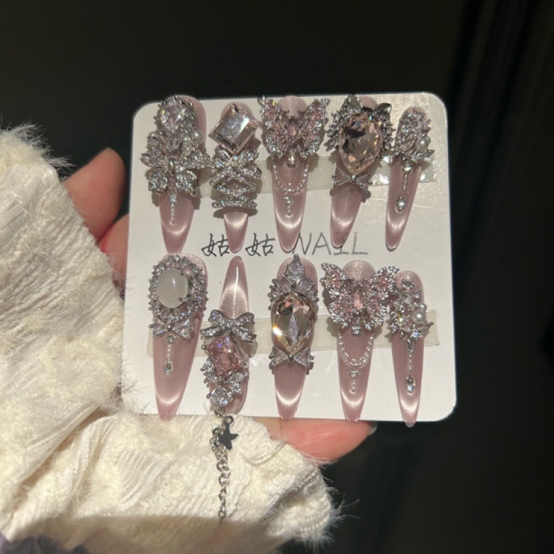 Morning Light Light Luxury Full Zircon East Island Diamond Whitening Wearable Nails Purely Handmade Design Spring and Summer Pink Fresh Manicure Morning Light Light Luxury Full Zircon East Island Diamond Whitening Wearable Nails Purely Handmade Design Spring and Summer Pink Fresh Manicure