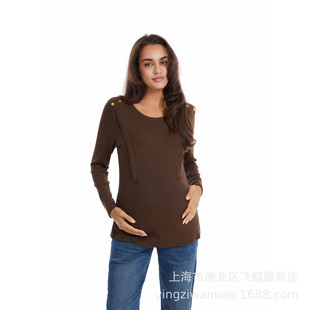 2025 New Knitted Elastic Base Shirt Multicolor Spring and Autumn Left and Right Opening Breastfeeding Maternity 9237