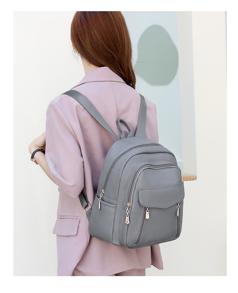 Basic Solid Color Soft Surface Square Zipper Classic Backpack display picture 4
