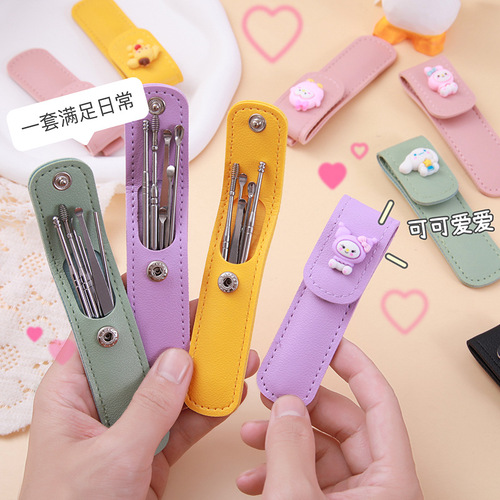 Cute portable ear scoop six-piece set cartoon adult household ear scoop to remove ear tools earwax ear cleaner