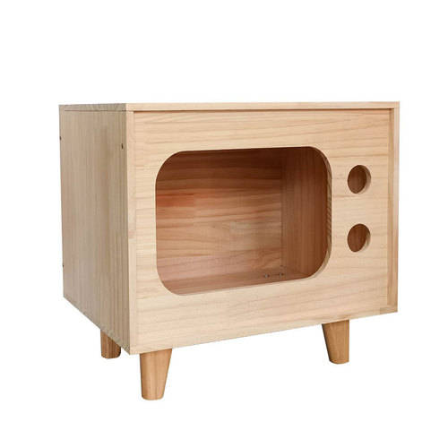 Solid Wood Cat Bed Factory Direct Sale Creative Heightened and Enlarged Solid Wood Cat House Retro Television Pine Wood Material Pet Bed