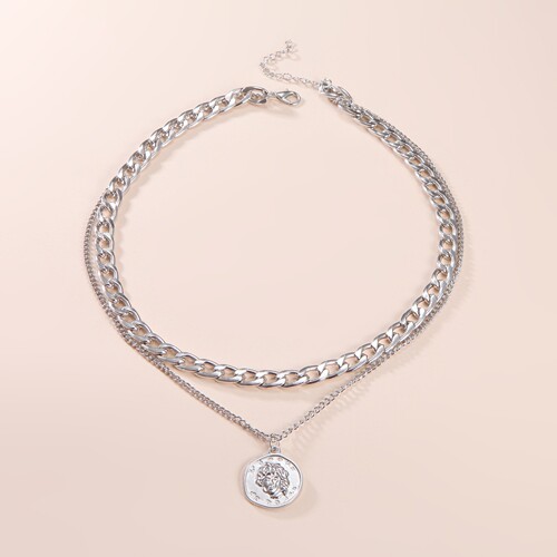 Japanese and Korean Hip-Hop Style Portrait Exaggerated Rough Chain Necklace Double Layer Personality Chain Hip-Hop Choker Short Clavicle Chain for Women