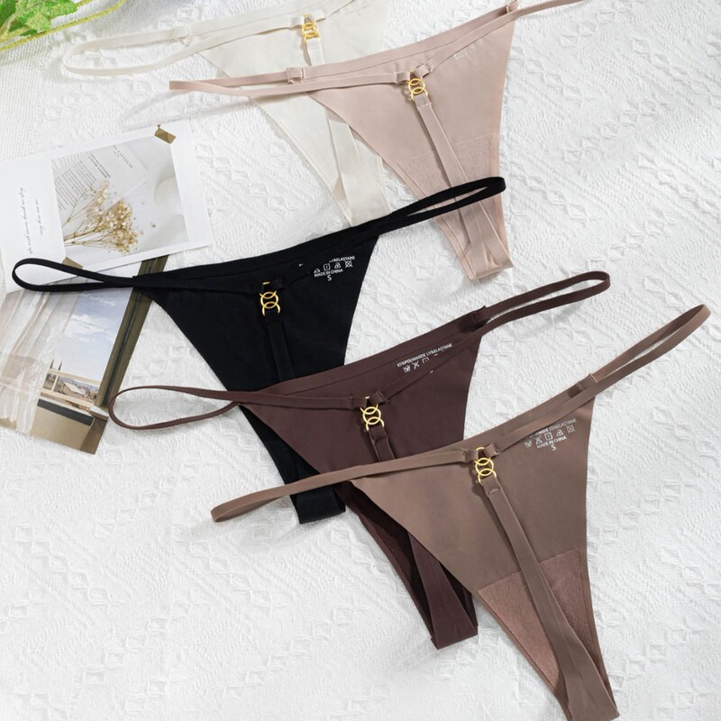 Cross-Border Sexy Thong Women's Underwear with a Thin Rope, Low-Waist Invisible Seamless Seamless Underwear Women's T-Shaped Underwear with Rings