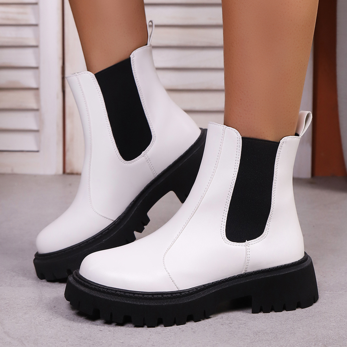 Cross-Border Large Size Boots for Women 2025 Autumn and Winter New Pure Color Thick Heel Thick Sole European and American Fashion Short Boots Spot Export