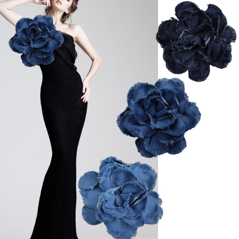 New Style Denim Big Flower Camellia Hairpin Grabber 15cm Flower Corsage Clothing Shoes Hats Luggage Material Accessories