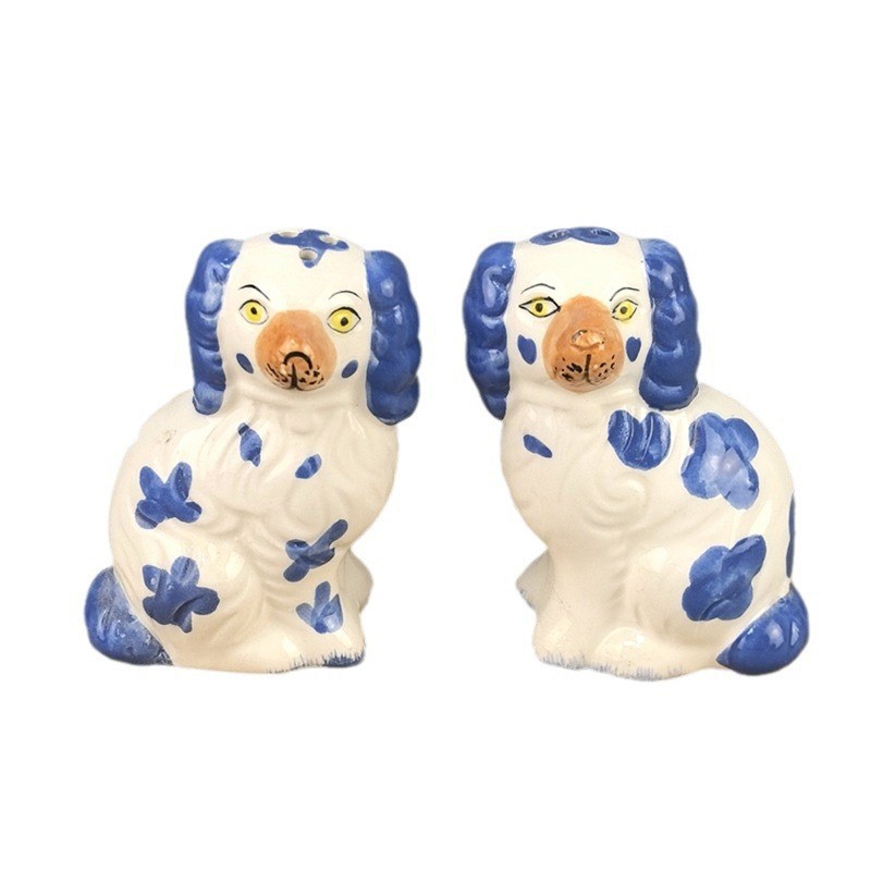 Pimienta de cachorro manchada pintada de cerámica, olla de sal y pimienta, olla de condimento, botella de condimento de cachorro con forma de animal de dibujos animados