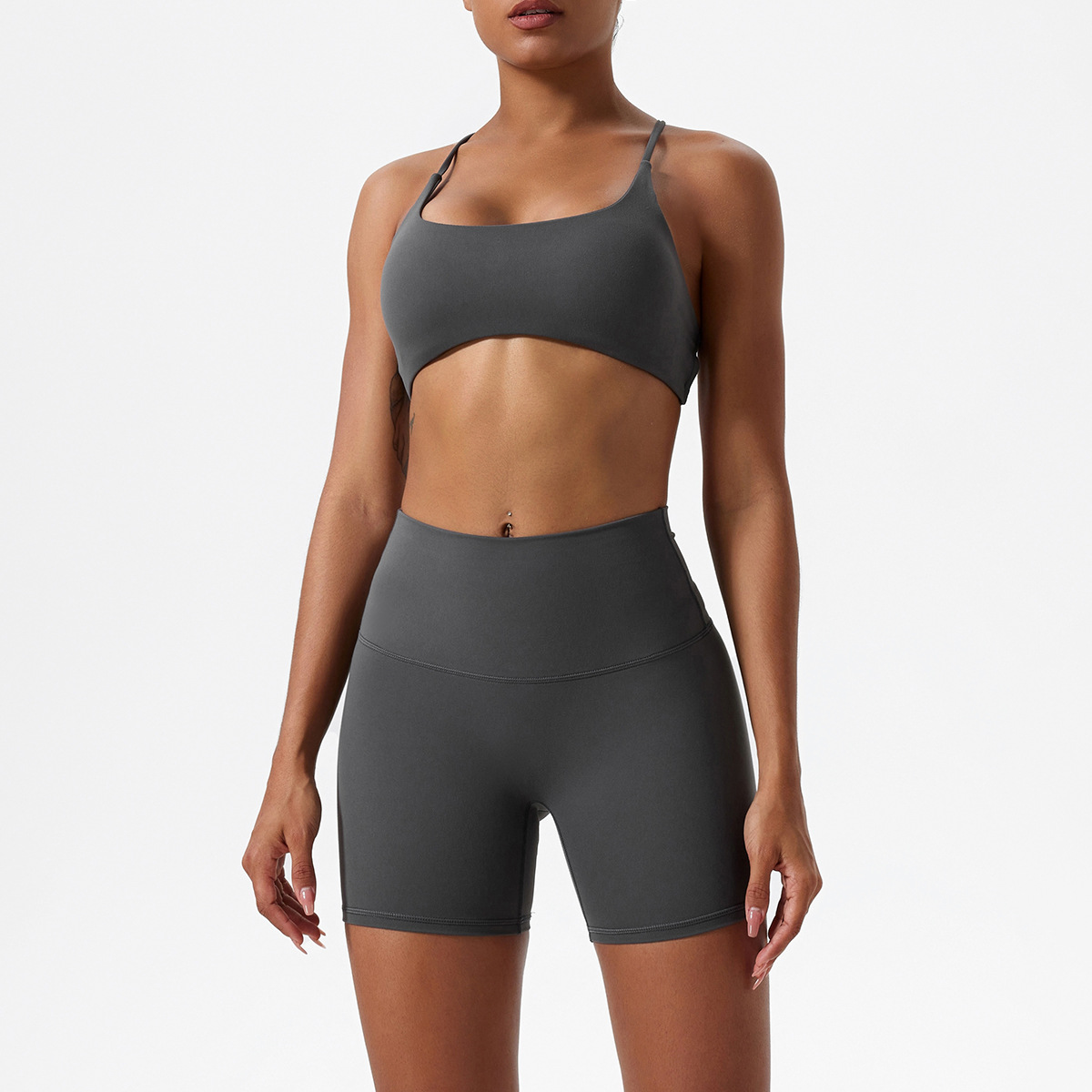 Conjunto de Yoga, Shorts de Cintura Alta con Efecto Levanta Glúteos, Sensación Desnuda, Ropa Interior Deportiva sin Espalda, Pantalones Deportivos de Alta Elasticidad y Transpirables image 8