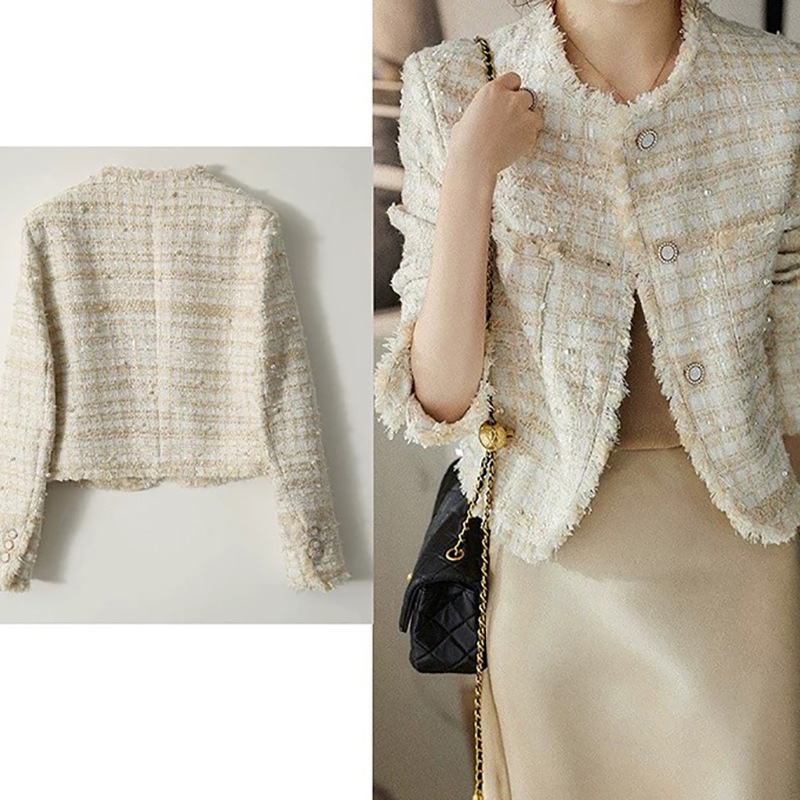 In-Stock Factory Direct Wholesale New Stylish Commuter Round-Neck Long-Sleeve Woolen Coat in Chanel Style for Women