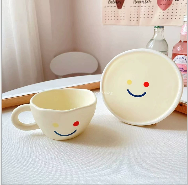Новая улыбающаяся чашка Mu Yan, ручной защемляющий керамический杯 диск дом чай午後 кофе кружка набор закуски на завтрак