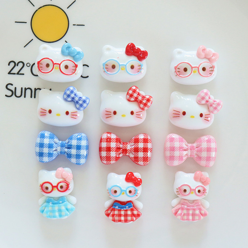 Glossy Kt Cat Wearing Glasses Plaid Resin Accessories Cartoon Handmade DIY Jewelry Kidsren's Hairpin Material North 12