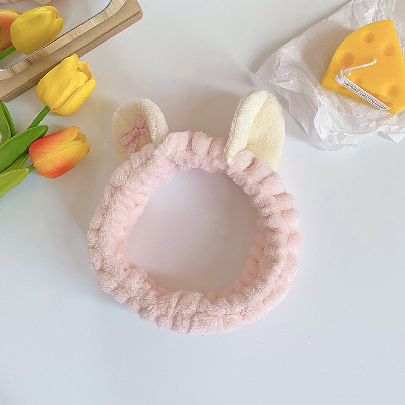 Corea del Sur dulce gato oído pelo banda mujeres spa cara máscara pelo banda Plaid arco pañuelo accesorios para el cabello
