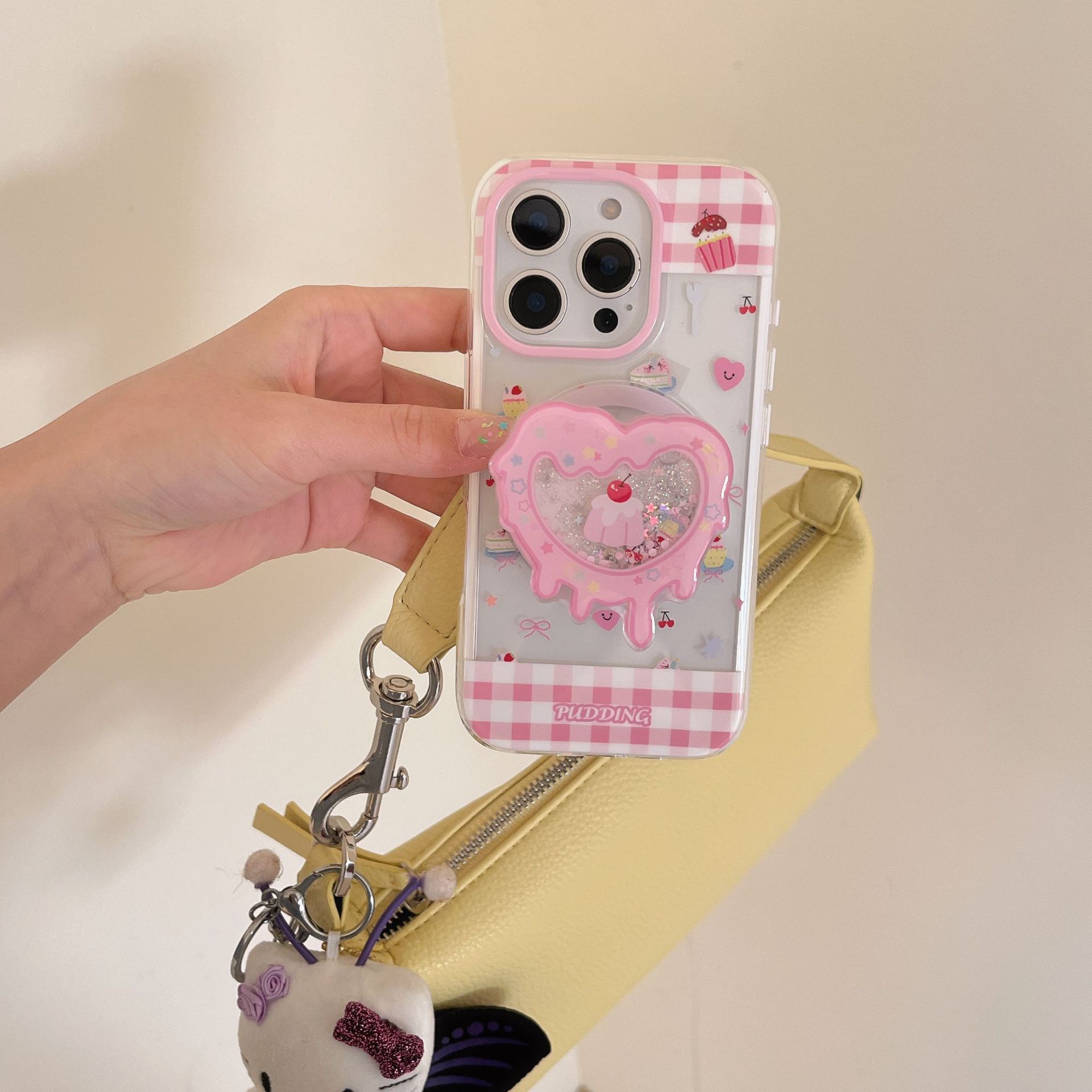 Postre de costura de cuadros en polvo de dibujos animados para Apple 16ProMax funda para teléfono móvil 15Pro transparente 14/13 magnético 16