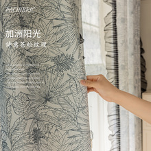 柯桥窗帘美式田园客厅卧室棉麻雪尼尔窗帘印花高遮光窗帘布成品