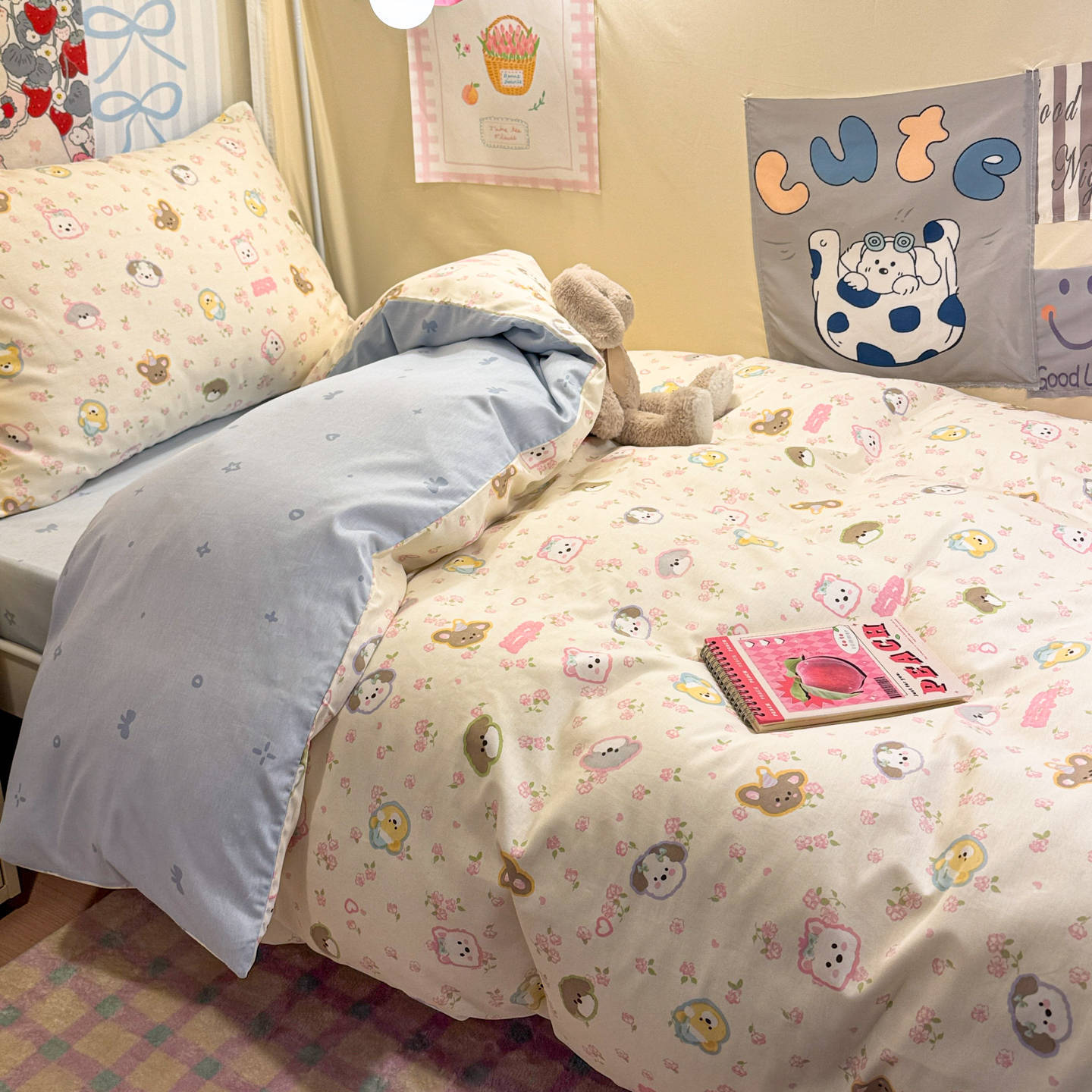 Ropa de cama de tres piezas para dormitorio de estudiantes de algodón puro 100% algodón, ropa de cama para dormitorio individual y doble, juego de cuatro piezas