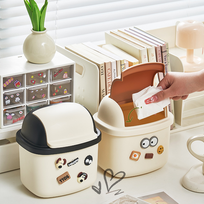 Large Capacity Desktop Flip Trash Can Cute Office Desktop Storage Bucket Household Coffee Table Trash Can Dust Bucket