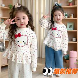 甜美童装女童卫衣2025春秋季新款儿童韩版卡通猫上衣女宝宝T恤潮