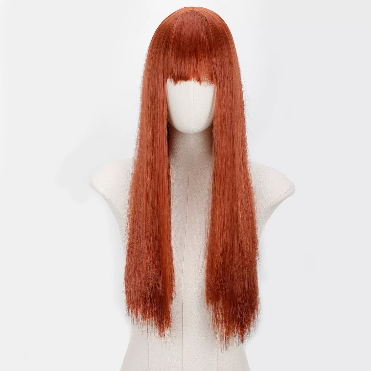 外贸假发化纤全头套橘色长直发新款韩系辣妹自然甜美齐刘海wig
