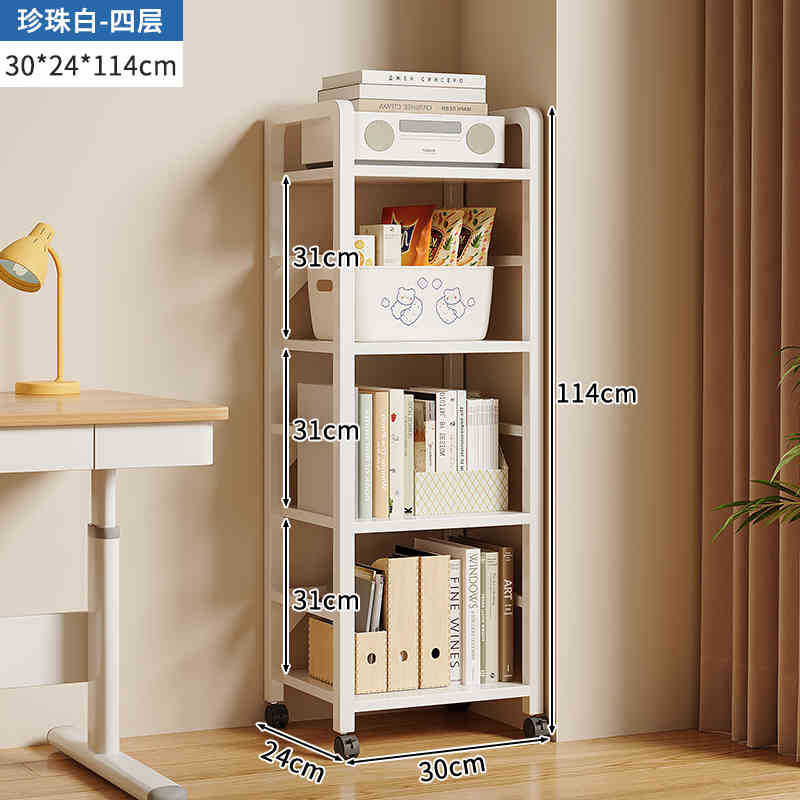 Estantería simple piso multi-capa de almacenamiento de hierro estrecha costura escritorio lateral móvil pequeña estantería estante
