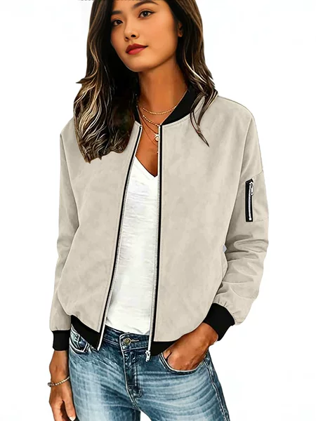 Cross-Border E-Commerce Amazon 2026 European and American Autumn Season Suede Solid Color Ribbed Color-Blocking Slim Fashion Zipper Jacket