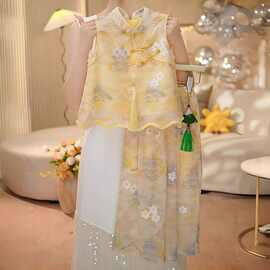 汉服女童夏季2025新款套装儿童夏装中国风小女孩新中式阔腿两件套